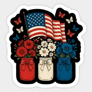 Patriotic Floral Mason Jars 4th of July Sticker